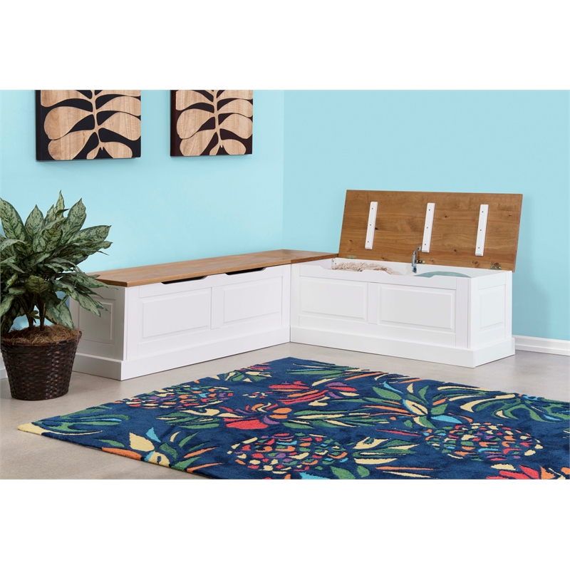 Riverbay Furniture Pine MDF Natural White Breakfast Nook Rectangular Hidden Storage 62.4