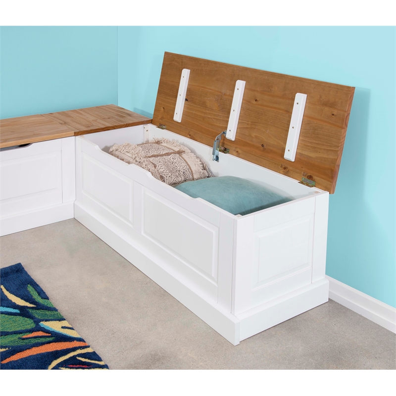 Riverbay Furniture Pine MDF Natural White Breakfast Nook Rectangular Hidden Storage 62.4