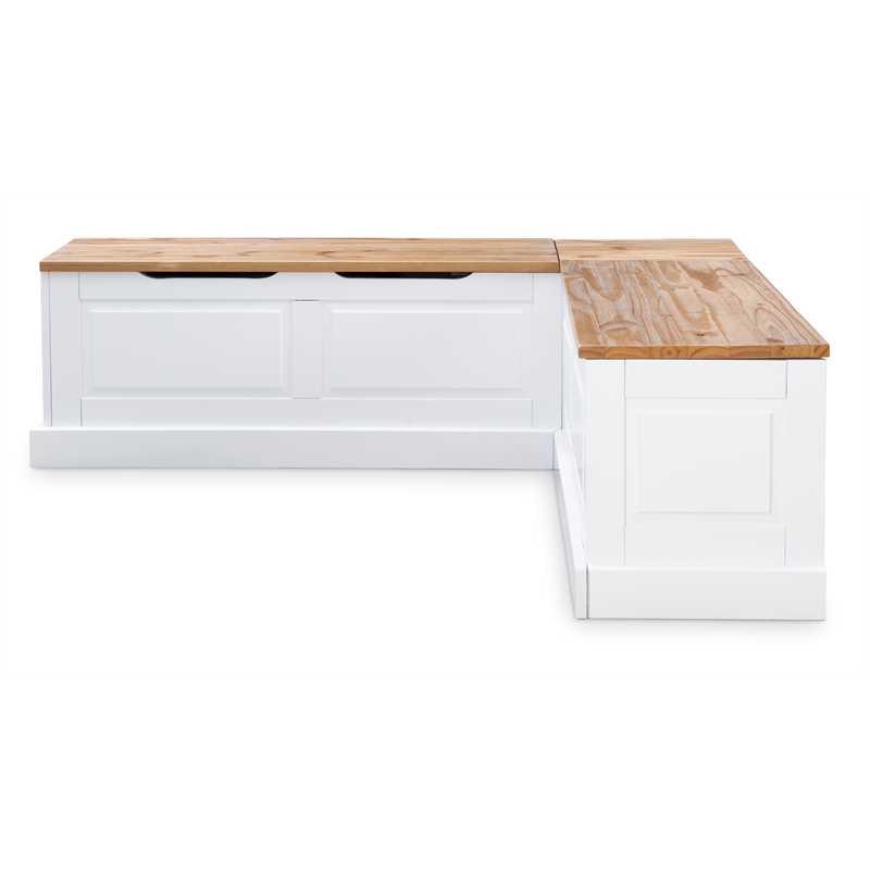 Riverbay Furniture Pine MDF Natural White Breakfast Nook Rectangular Hidden Storage 62.4