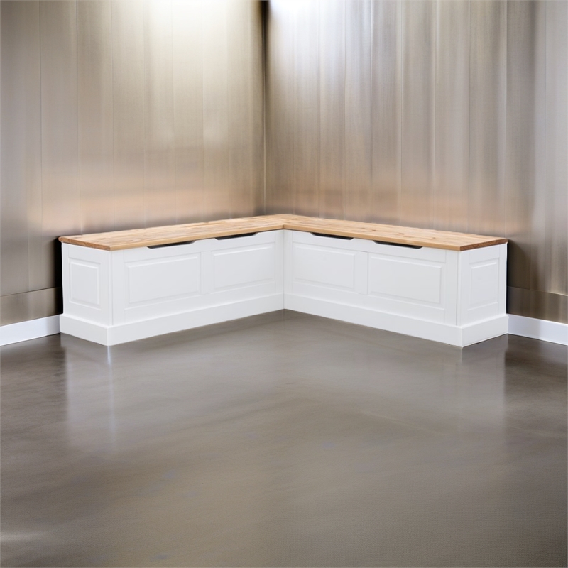 Riverbay Furniture Pine MDF Natural White Breakfast Nook Rectangular Hidden Storage 62.4