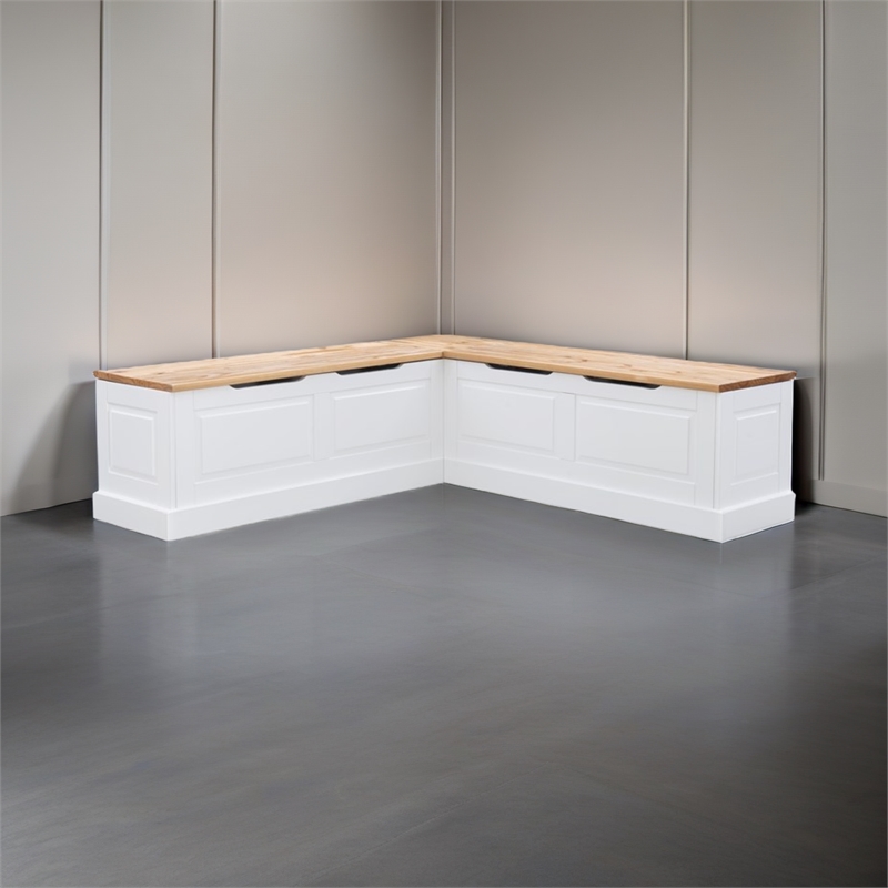 Riverbay Furniture Pine MDF Natural White Breakfast Nook Rectangular Hidden Storage 62.4