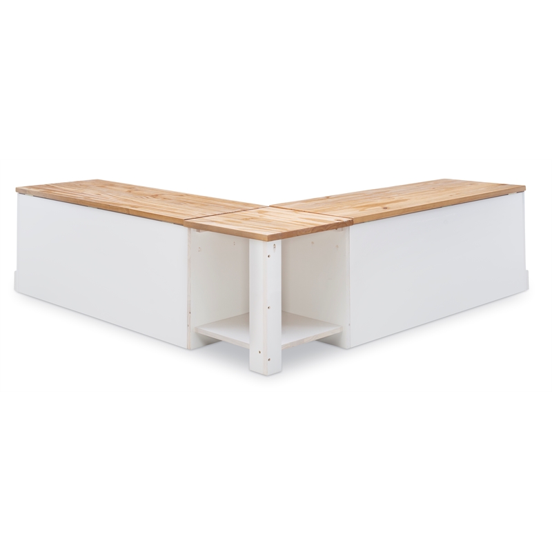 Riverbay Furniture Pine MDF Natural White Breakfast Nook Rectangular Hidden Storage 62.4