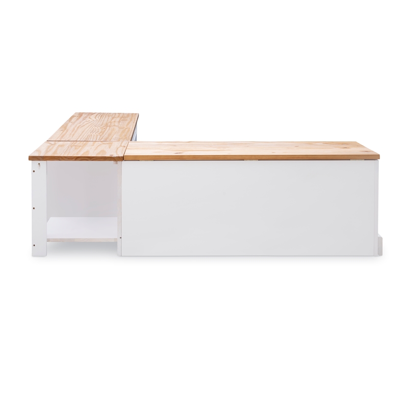 Riverbay Furniture Pine MDF Natural White Breakfast Nook Rectangular Hidden Storage 62.4
