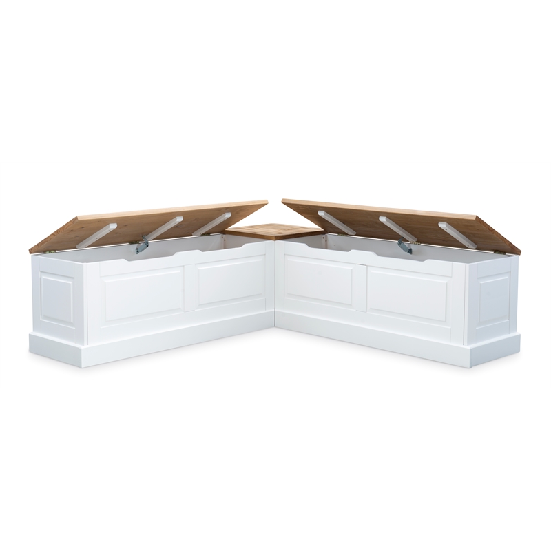 Riverbay Furniture Pine MDF Natural White Breakfast Nook Rectangular Hidden Storage 62.4