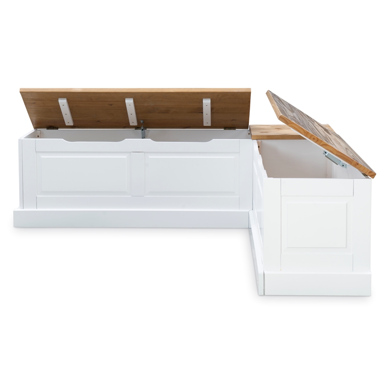 Riverbay Furniture Pine MDF Natural White Breakfast Nook Rectangular Hidden Storage 62.4