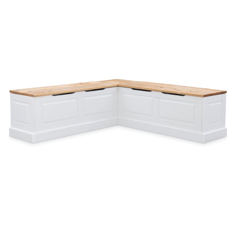 Riverbay Furniture Pine MDF Natural White Breakfast Nook Rectangular Hidden Storage 62.4