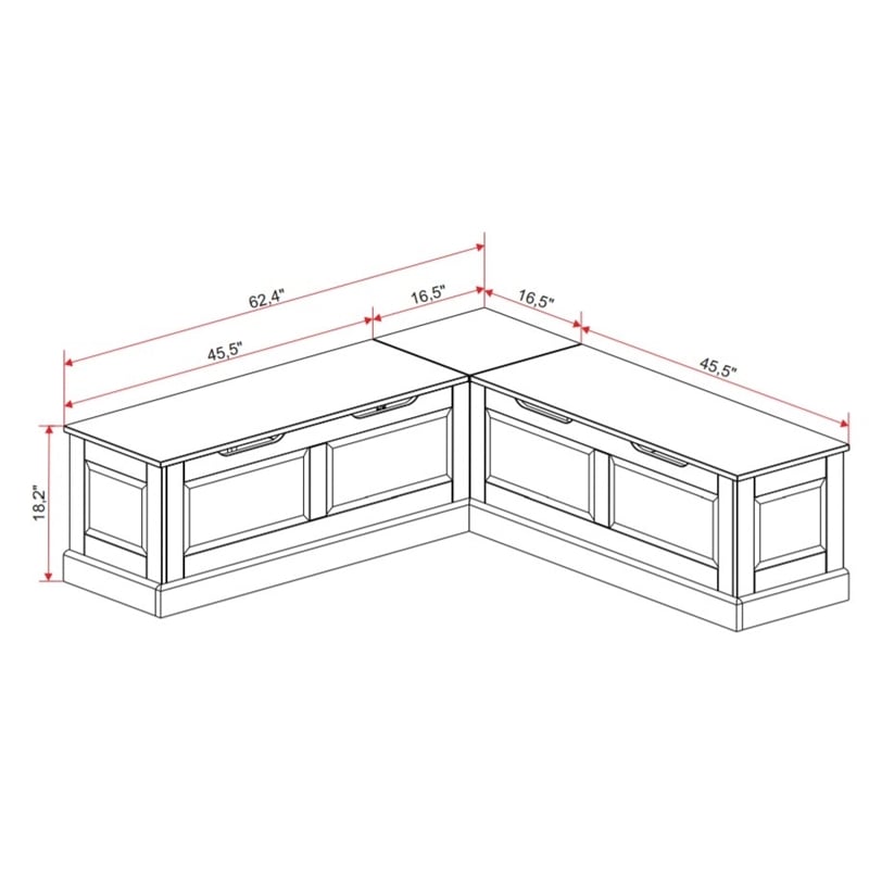 Riverbay Furniture Wood White Breakfast Nook Hidden Storage 62.4