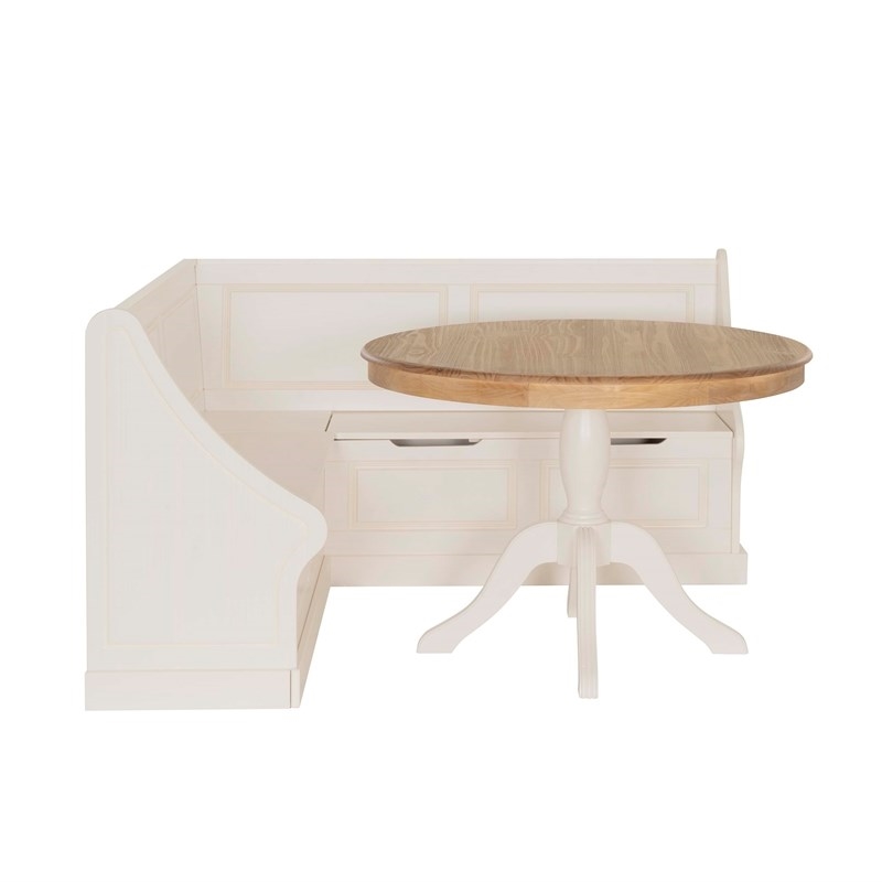 Riverbay Furniture Corner Storage Nook with 2Tone Round Table White/Natural Wood