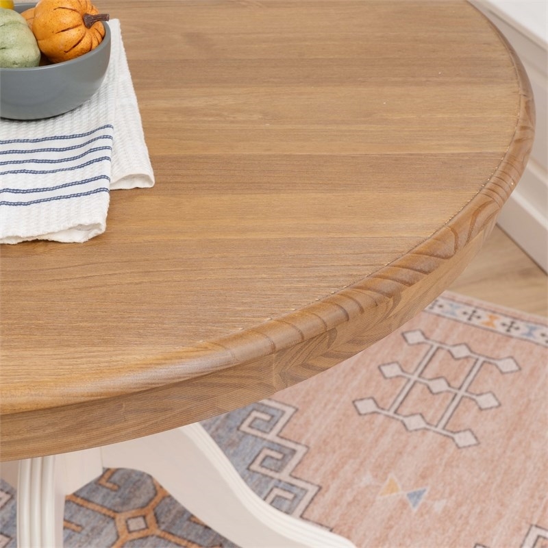 Riverbay Furniture Corner Storage Nook with 2Tone Round Table White/Natural Wood