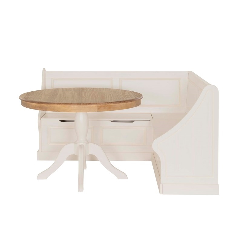 Riverbay Furniture Corner Storage Nook with 2Tone Round Table White/Natural Wood