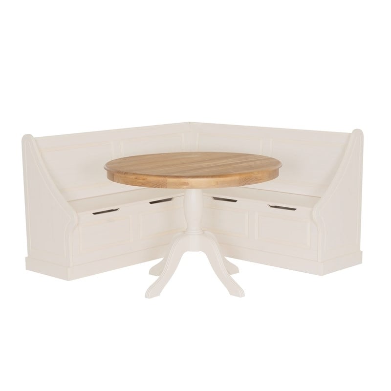 Riverbay Furniture Corner Storage Nook with 2Tone Round Table White/Natural Wood
