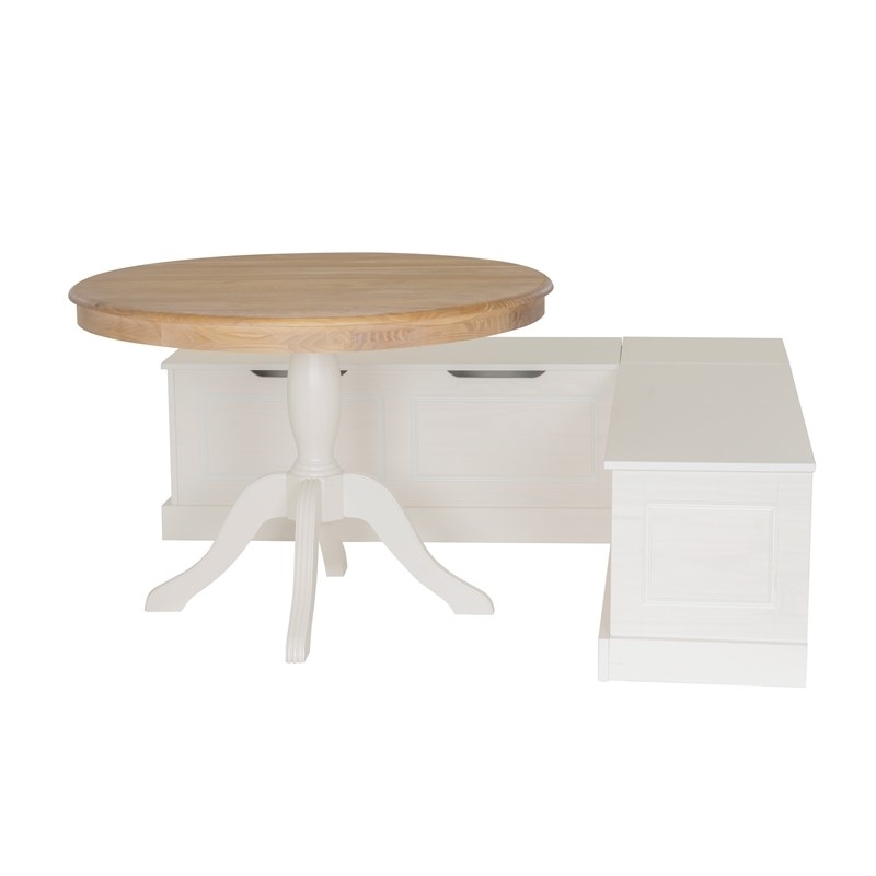 Riverbay Furniture Backless White Storage Nook and Round Table Natural Wood