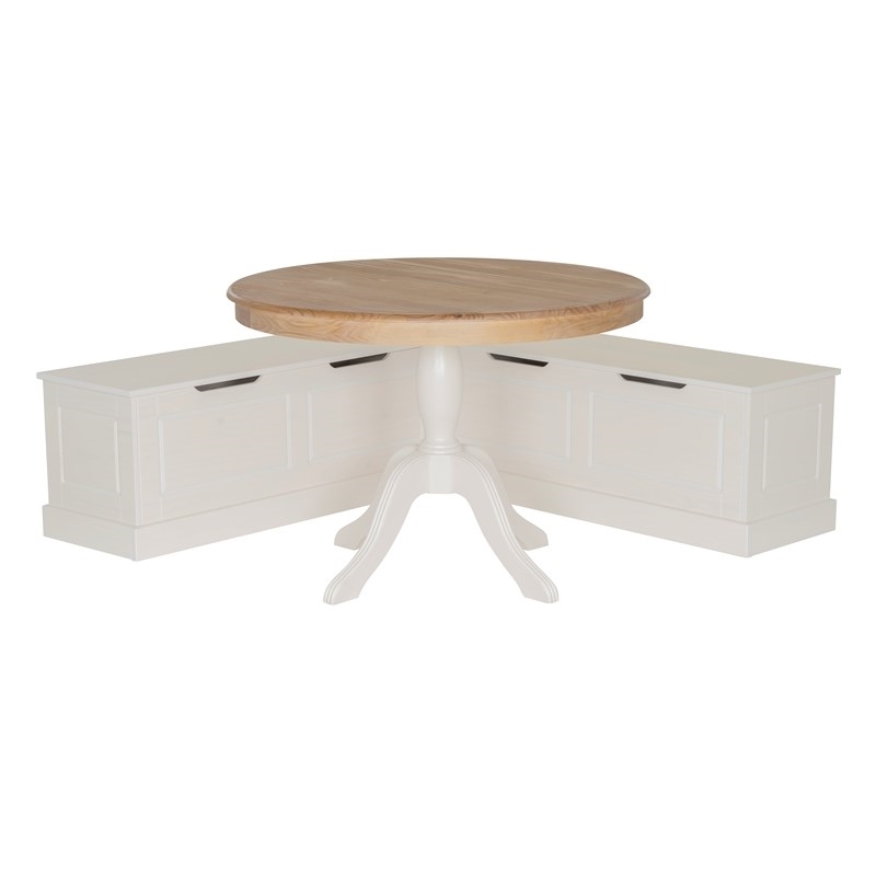 Riverbay Furniture Backless White Storage Nook and Round Table Natural Wood