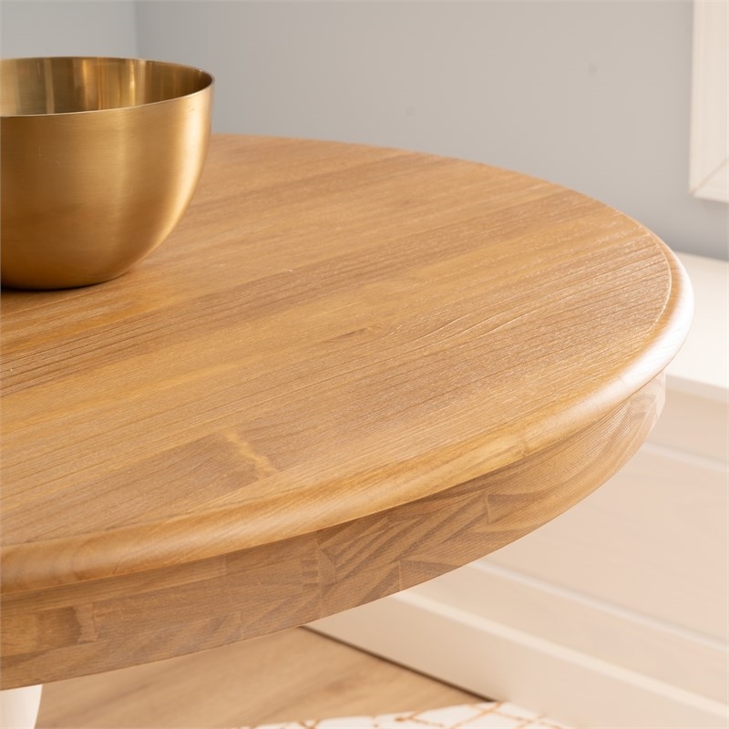 Riverbay Furniture Backless White Storage Nook and Round Table Natural Wood