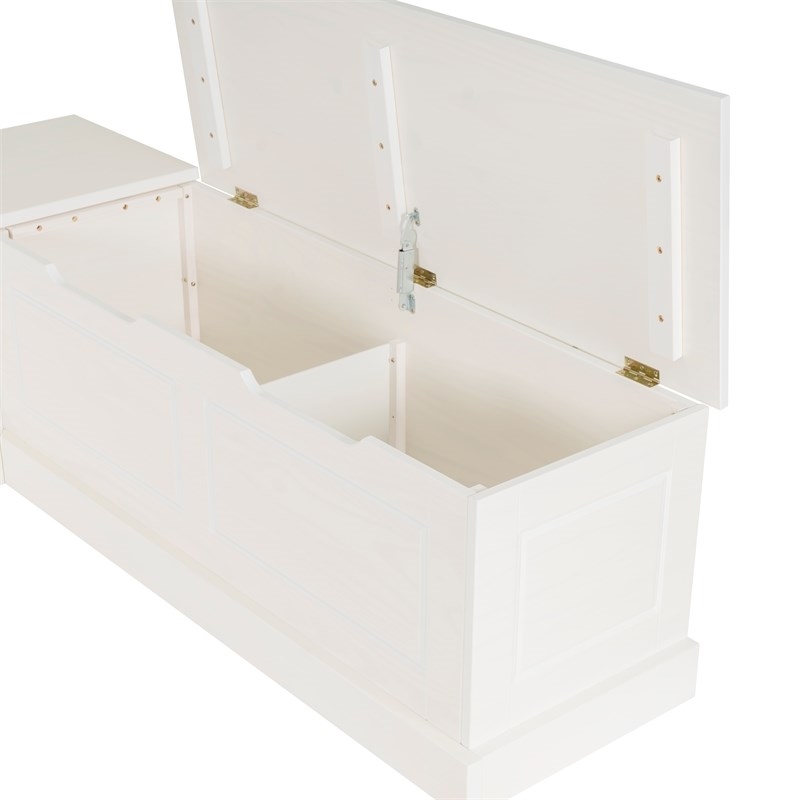 Riverbay Furniture Backless White Storage Nook and Round Table Natural Wood