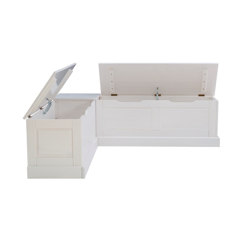 Riverbay Furniture Backless White Storage Nook and Round Table Natural Wood