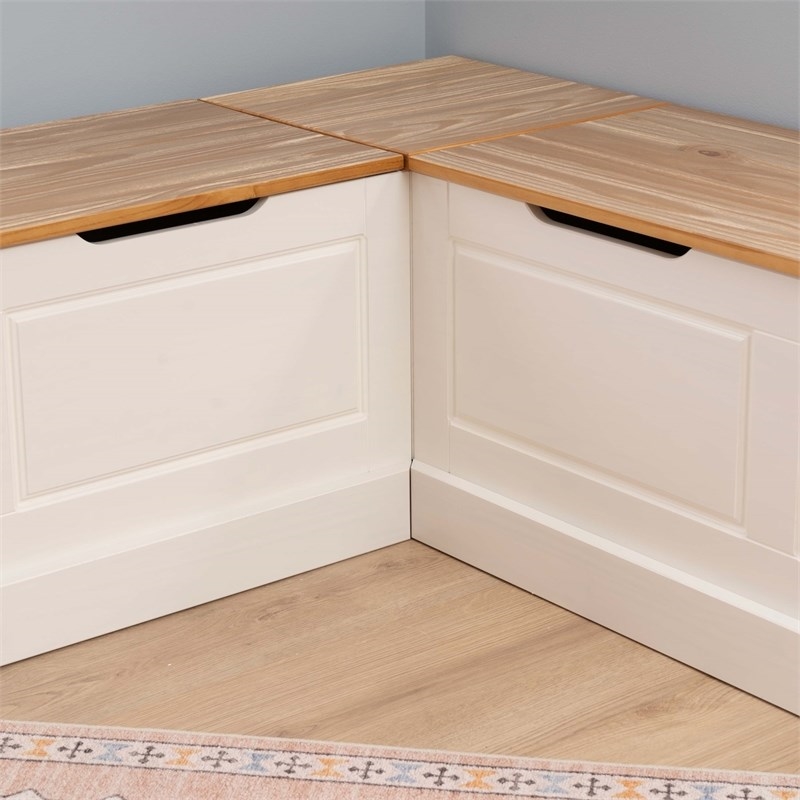 Riverbay Furniture Solid Wood White/Natural Dining Nook Set Round Hidden Storage 42