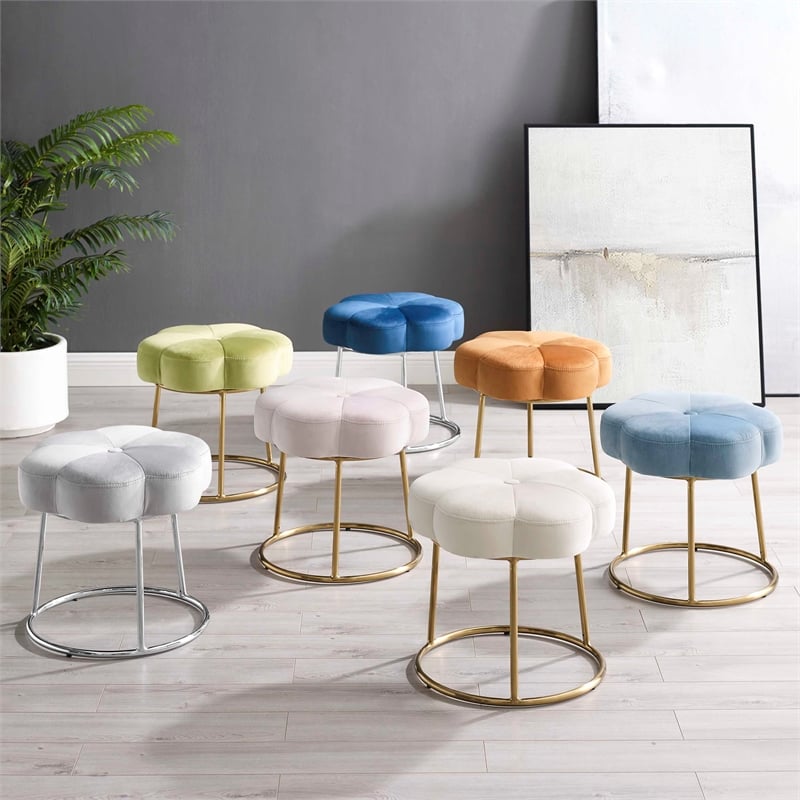 Riverbay Furniture Metal Upholstered Accent Vanity Stool in Blue