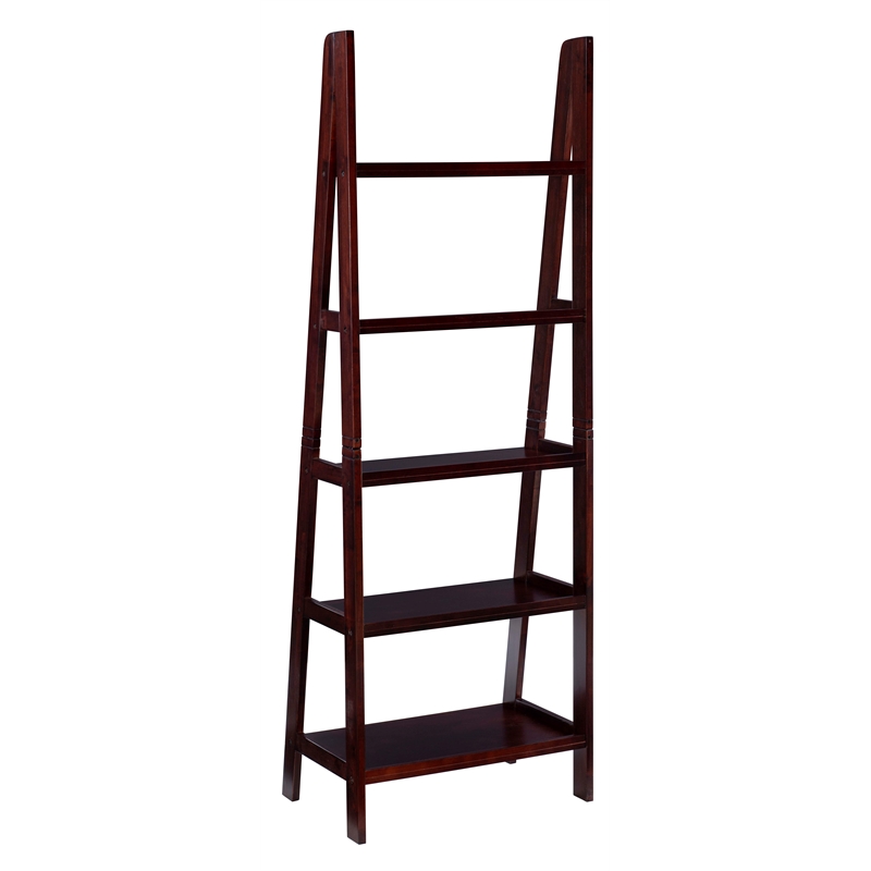 Riverbay Furniture 5 Shelf Wood Ladder Bookshelf Bookcase in Espresso