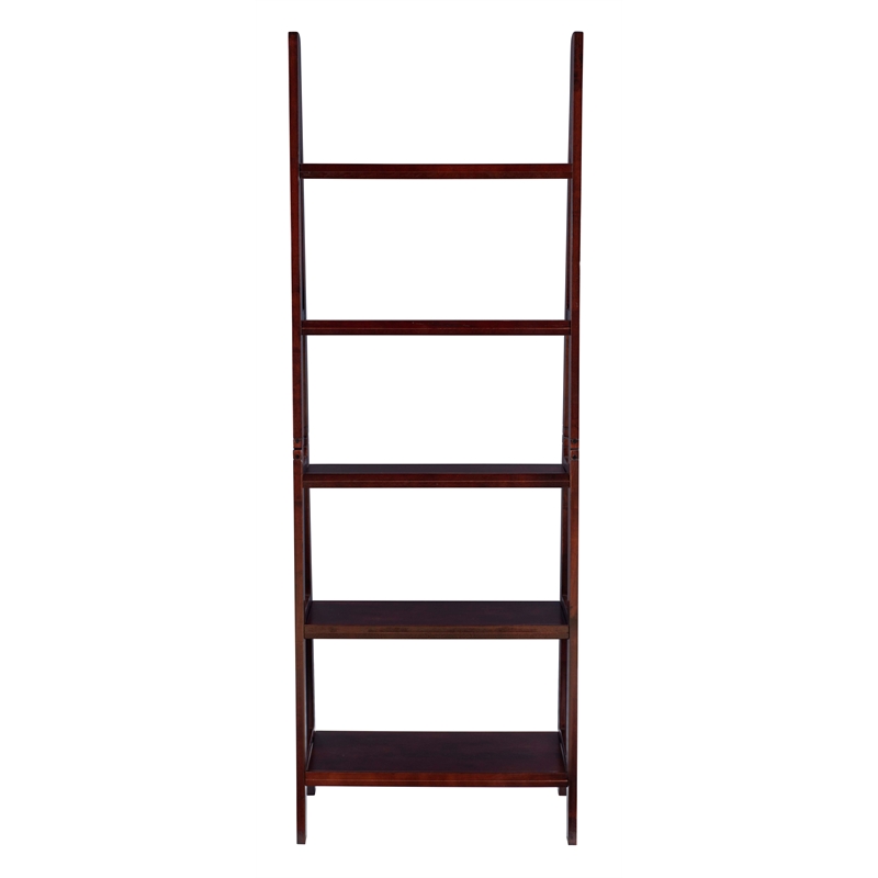 Riverbay Furniture 5 Shelf Wood Ladder Bookshelf Bookcase in Espresso
