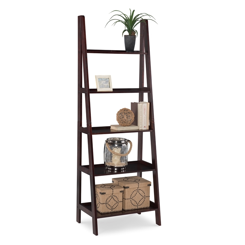 Riverbay Furniture 5 Shelf Wood Ladder Bookshelf Bookcase in Espresso
