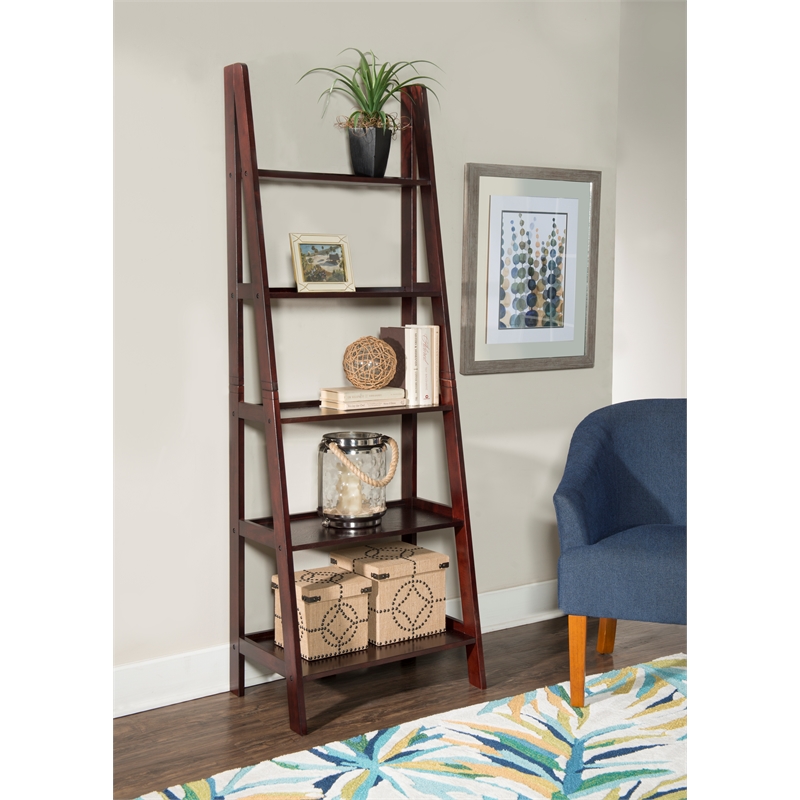 Riverbay Furniture 5 Shelf Wood Ladder Bookshelf Bookcase in Espresso