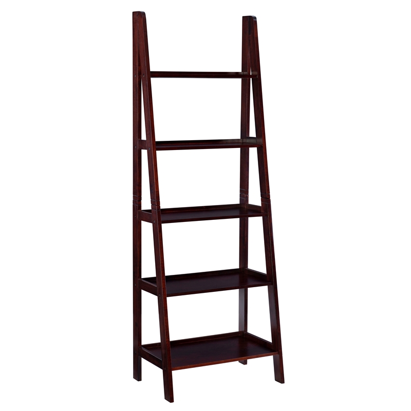 Riverbay Furniture 5 Shelf Wood Ladder Bookshelf Bookcase in Espresso
