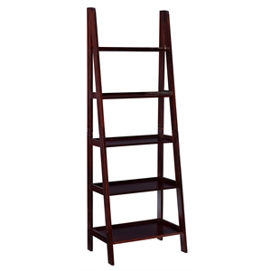 Riverbay Furniture 5 Shelf Wood Ladder Bookshelf Bookcase in Espresso