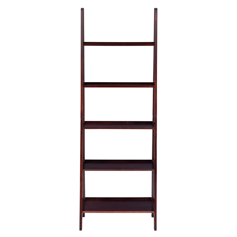 Riverbay Furniture 5 Shelf Wood Ladder Bookshelf Bookcase in Espresso