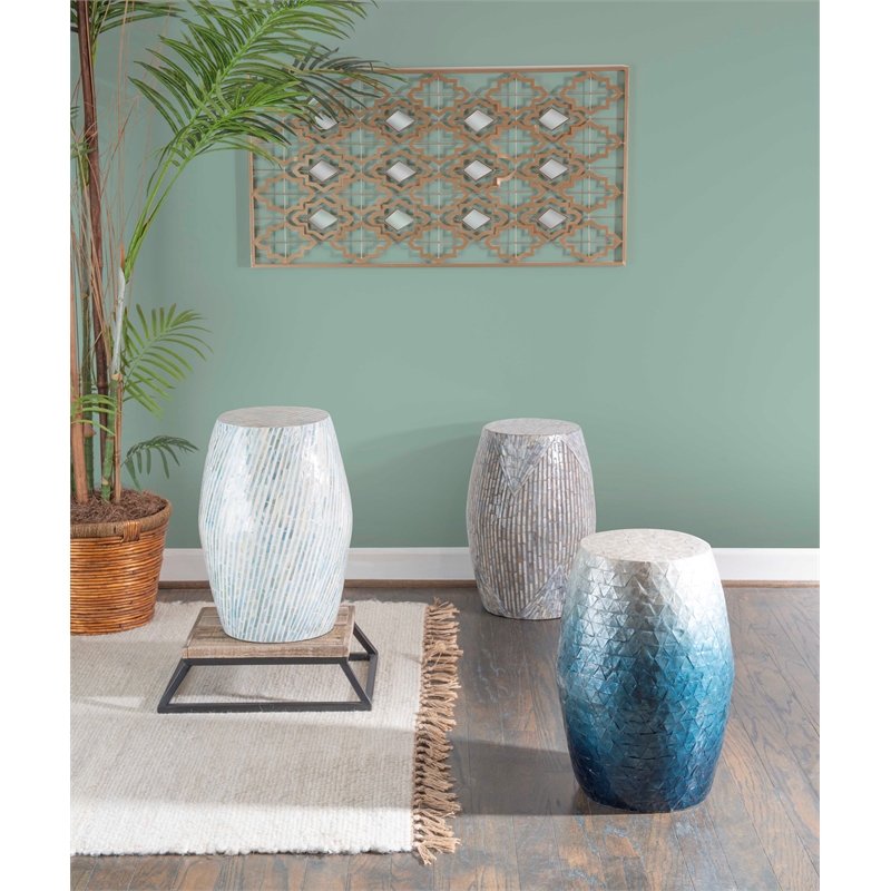 Riverbay Furniture MDF Light Blue Drum Table Round Glam 13.75