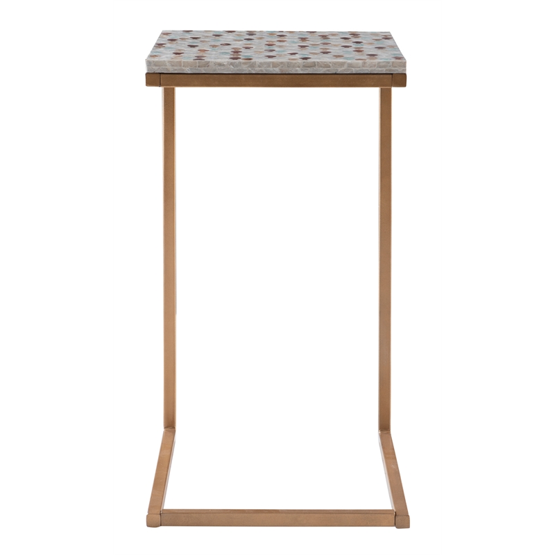 Riverbay Furniture Capiz Fish Mosaic Metal Accent C Table in Gold