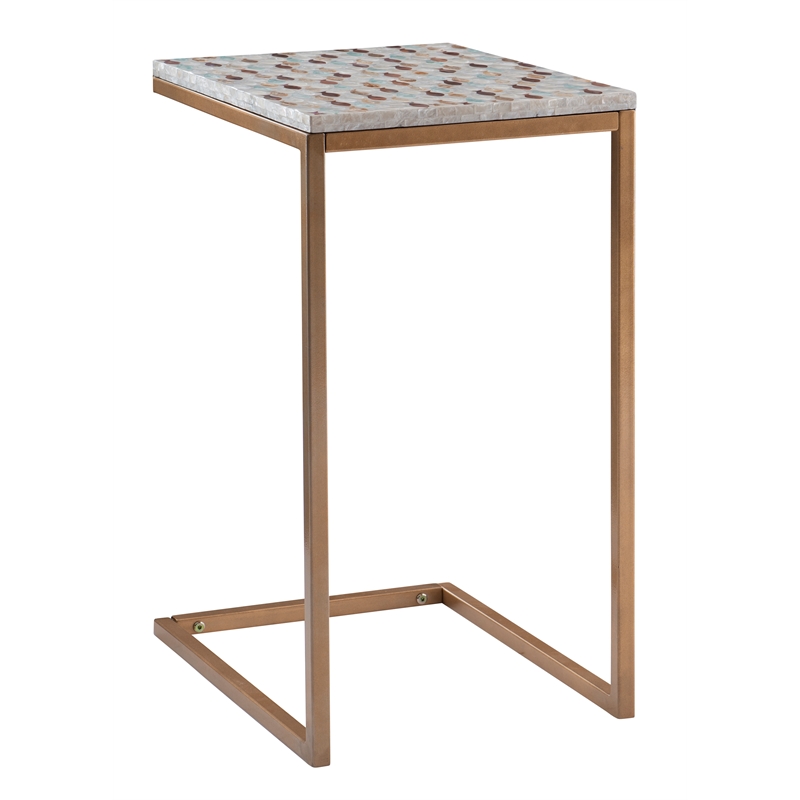 Riverbay Furniture Capiz Fish Mosaic Metal Accent C Table in Gold