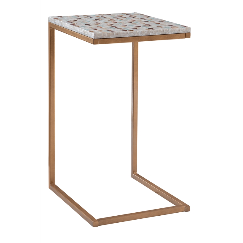 Riverbay Furniture Capiz Fish Mosaic Metal Accent C Table in Gold