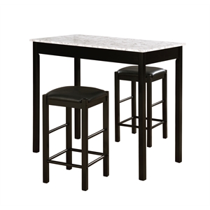 Riverbay Furniture Three Piece Wood Faux Marble Tavern Set in Black