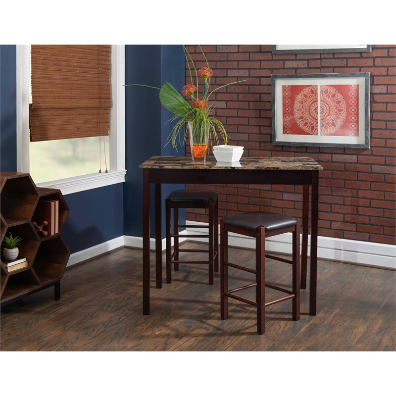 Riverbay Furniture Five Piece Wood Faux Marble Tavern Set in Espresso