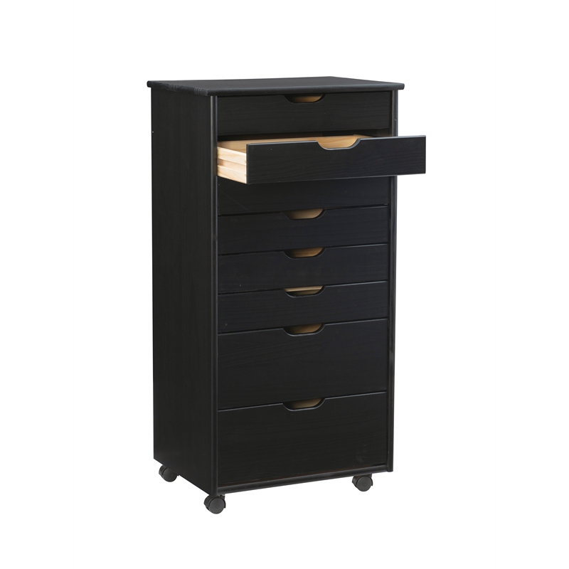 Riverbay Furniture Pine Wood Black Storage Cart Rectangular Mobile 40.5