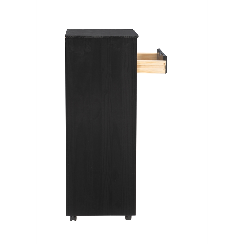 Riverbay Furniture Pine Wood Black Storage Cart Rectangular Mobile 40.5
