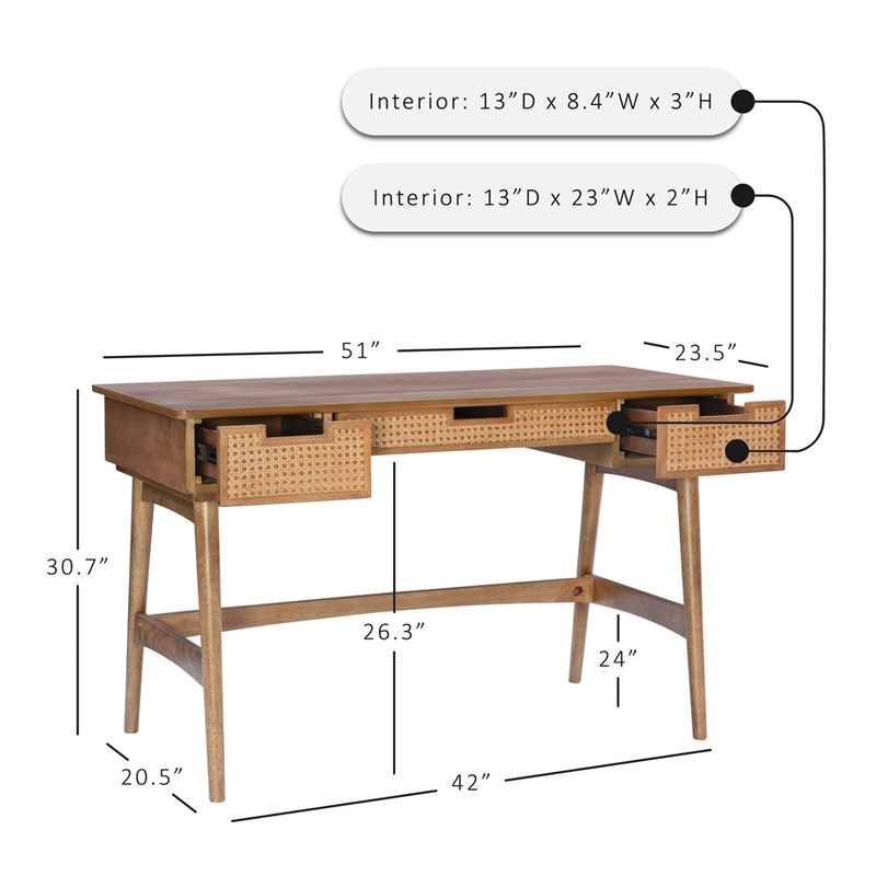 Riverbay Furniture Rubberwood Natural Desk Rectangular With Drawers 51