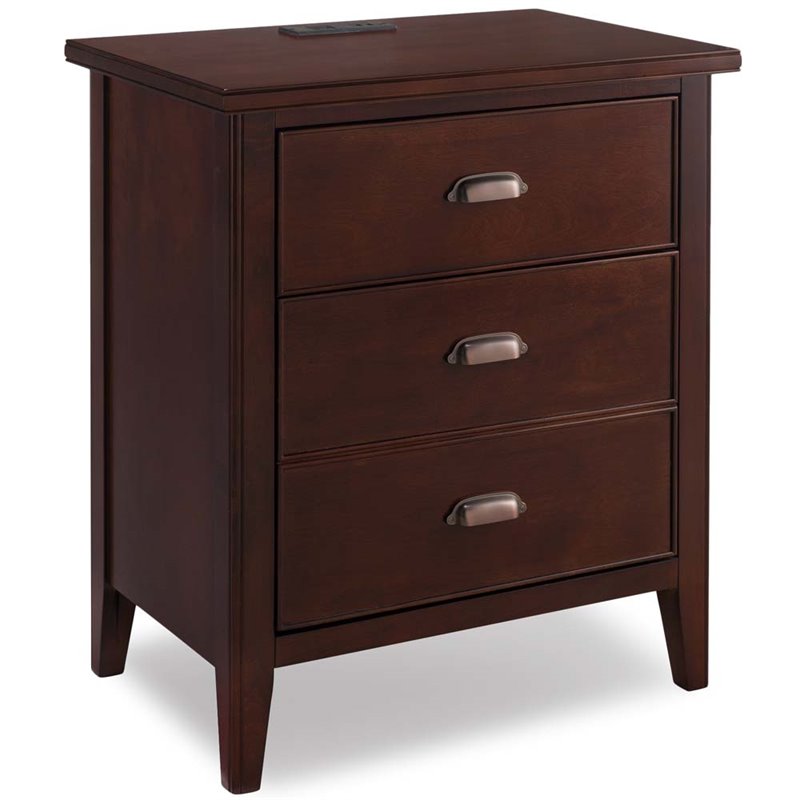 Riverbay Furniture 3 Drawer Nightstand with USB Outlets in Chocolate Cherry