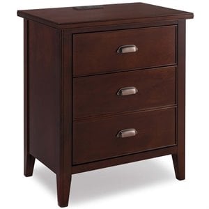 Riverbay Furniture 3 Drawer Nightstand with USB Outlets in Chocolate Cherry