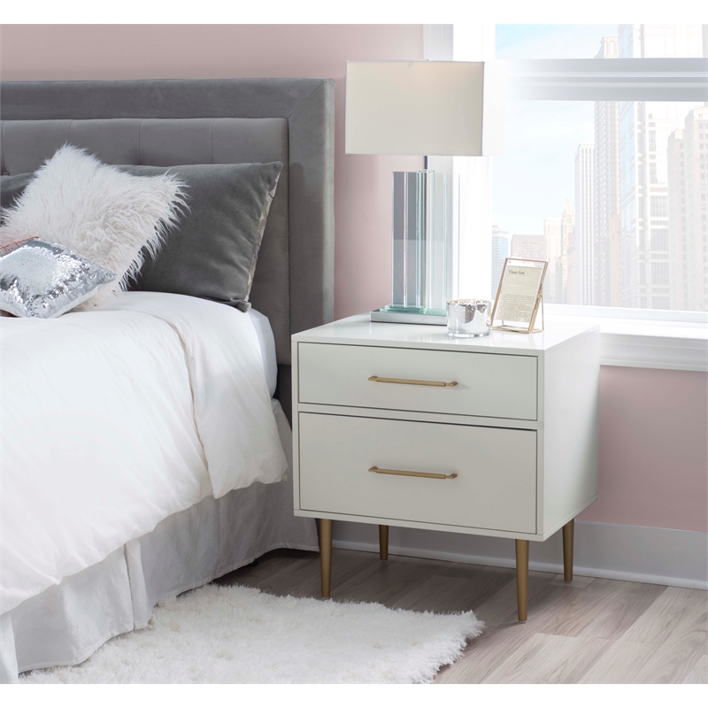 Riverbay Furniture Wood Two Drawer Nightstand in White