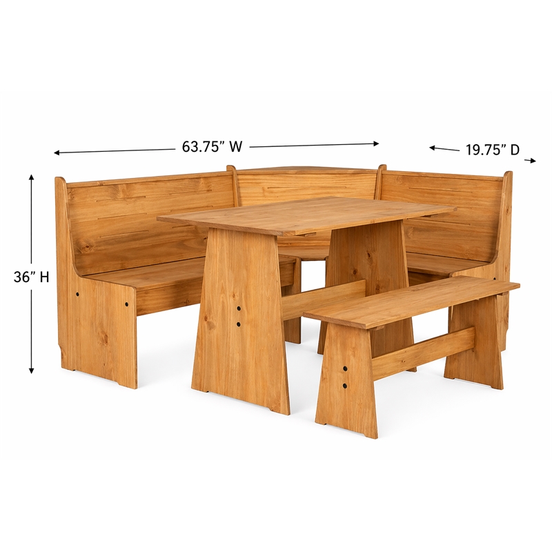 Riverbay Furniture Transitional Wood Corner Dining Nook Set in Natural