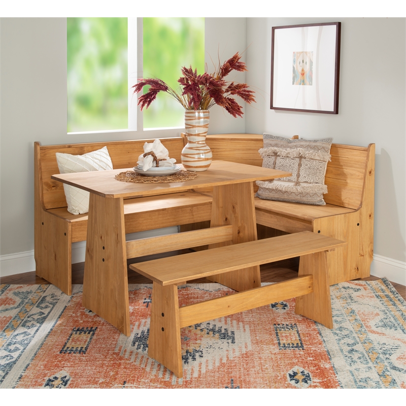 Riverbay Furniture Transitional Wood Corner Dining Nook Set in Natural