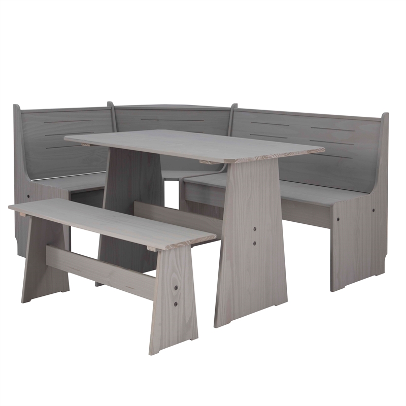 Riverbay Furniture Solid Pine Gray Dining Nook Set Corner Storage 63.75