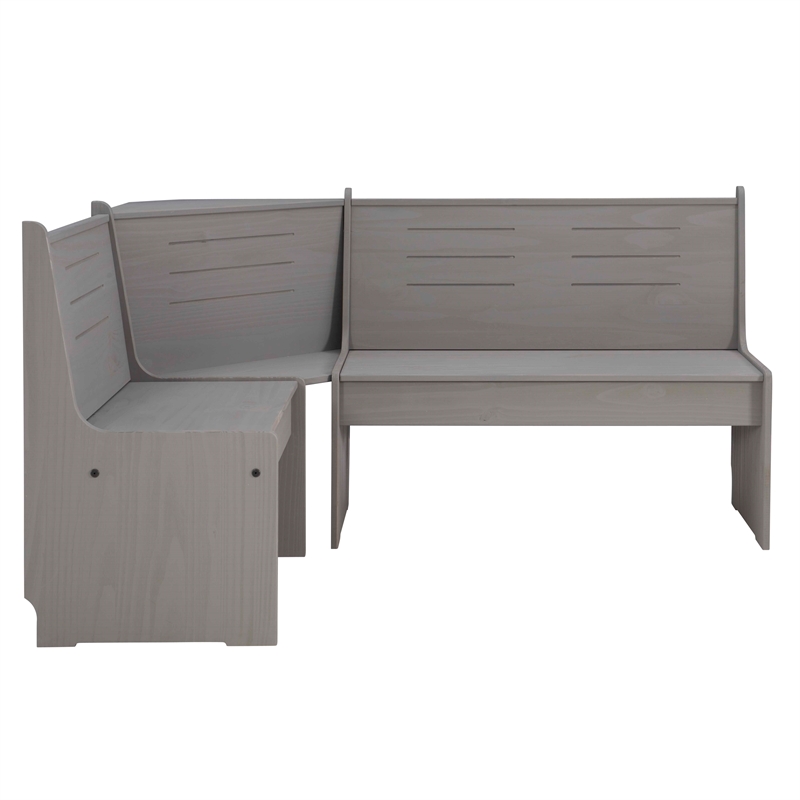 Riverbay Furniture Solid Pine Gray Dining Nook Set Corner Storage 63.75