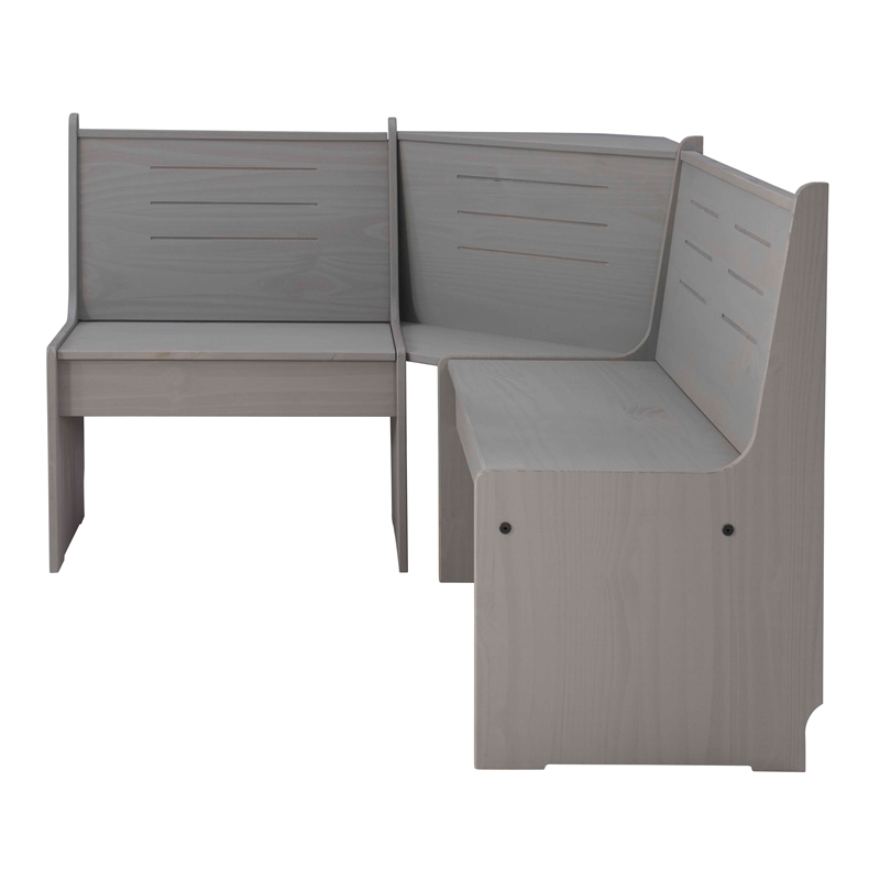 Riverbay Furniture Solid Pine Gray Dining Nook Set Corner Storage 63.75