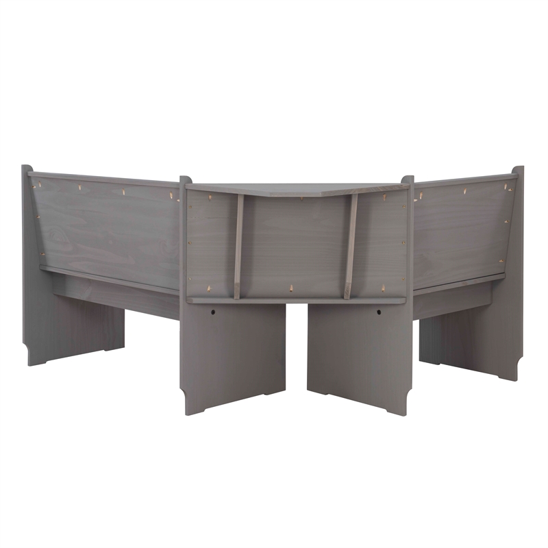 Riverbay Furniture Solid Pine Gray Dining Nook Set Corner Storage 63.75