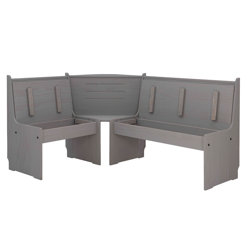 Riverbay Furniture Solid Pine Gray Dining Nook Set Corner Storage 63.75