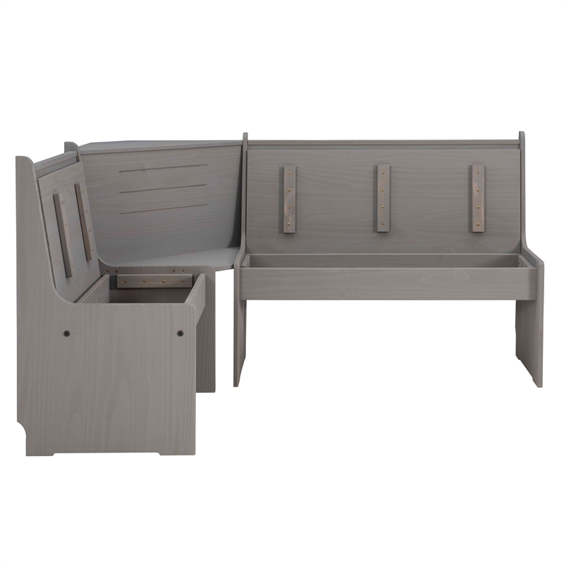 Riverbay Furniture Solid Pine Gray Dining Nook Set Corner Storage 63.75