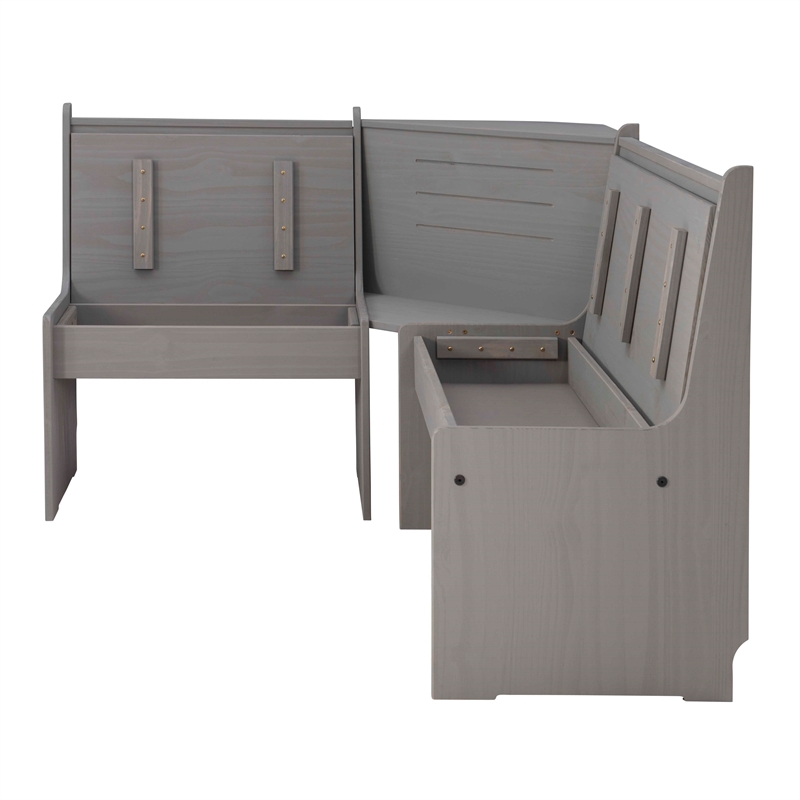 Riverbay Furniture Solid Pine Gray Dining Nook Set Corner Storage 63.75